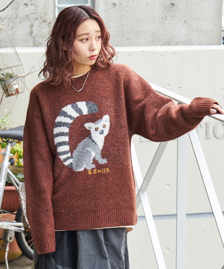 CUBE SUGAR(キューブシュガー) |【秋冬新作】リサイクル ニット アニマル柄 ジャガード プルオーバー