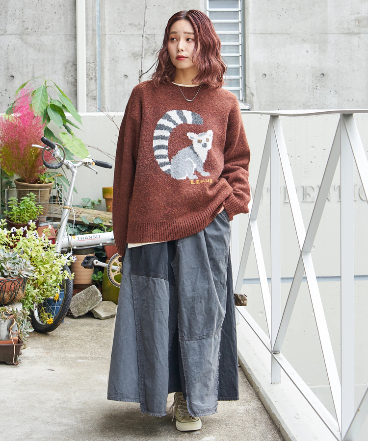 CUBE SUGAR(キューブシュガー) |【秋冬新作】リサイクル ニット アニマル柄 ジャガード プルオーバー