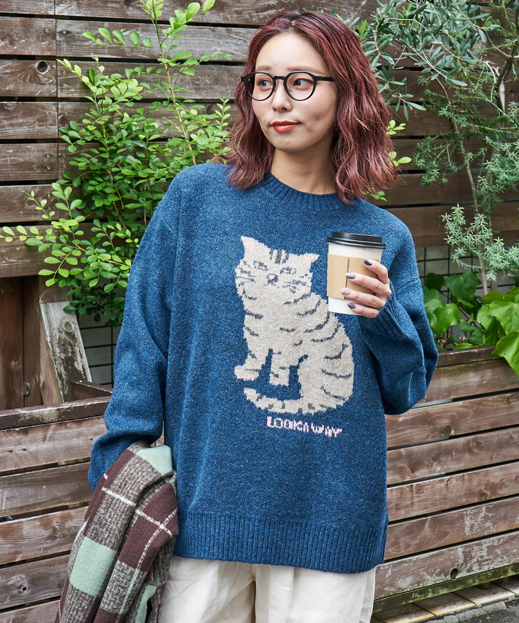 CUBE SUGAR(キューブシュガー) |【秋冬新作】リサイクル ニット アニマル柄 ジャガード プルオーバー