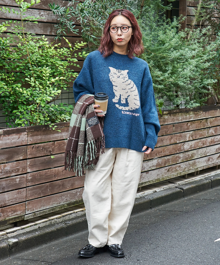 CUBE SUGAR(キューブシュガー) |【秋冬新作】リサイクル ニット アニマル柄 ジャガード プルオーバー