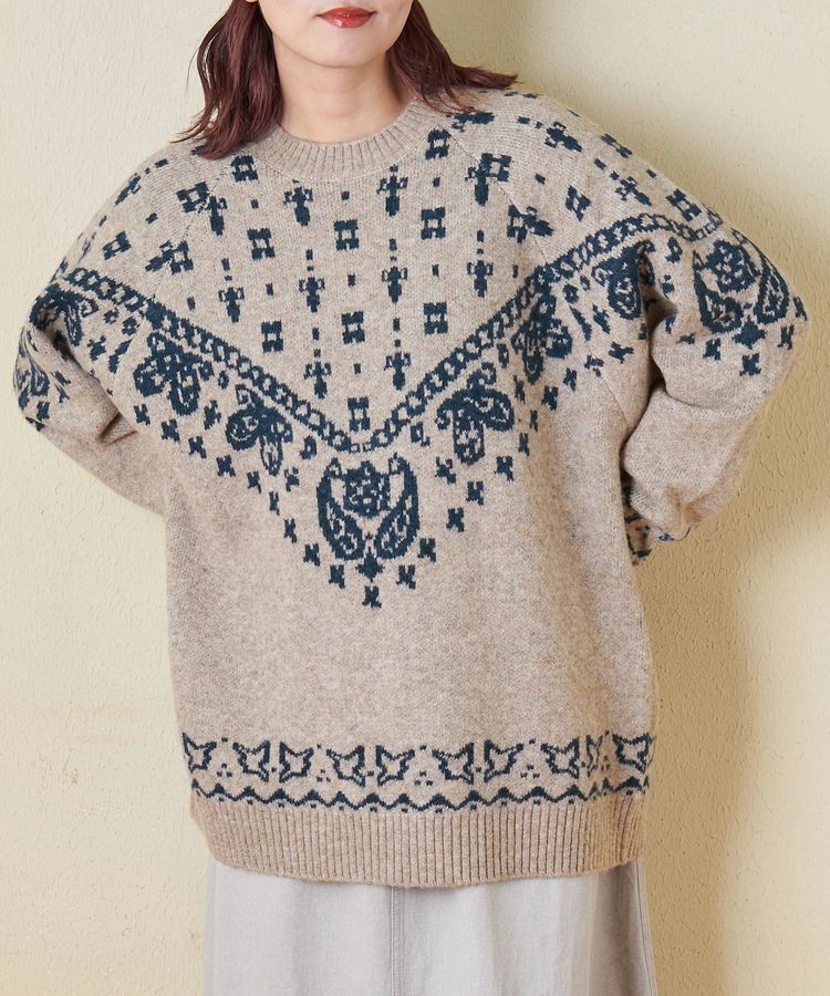 CUBE SUGAR(キューブシュガー) |【秋冬新作】リサイクル ニット ペイズリー柄 ジャガード プルオーバー