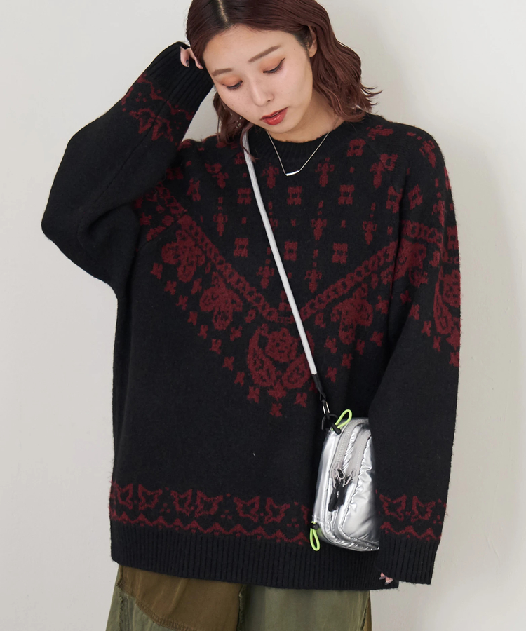 CUBE SUGAR(キューブシュガー) |【秋冬新作】リサイクル ニット ペイズリー柄 ジャガード プルオーバー