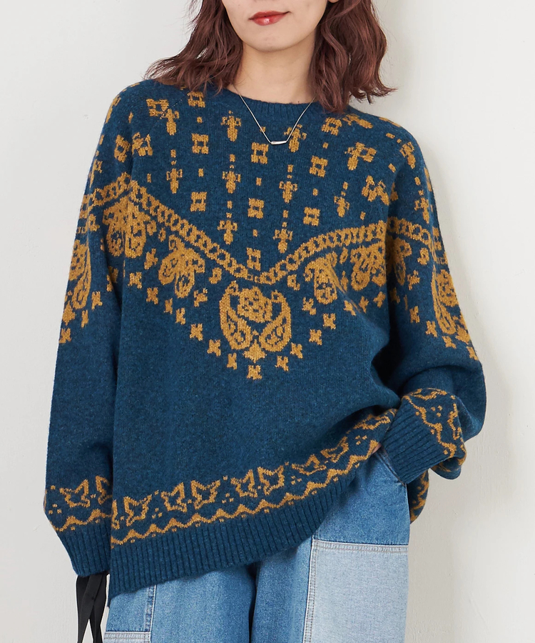 CUBE SUGAR(キューブシュガー) |【秋冬新作】リサイクル ニット ペイズリー柄 ジャガード プルオーバー
