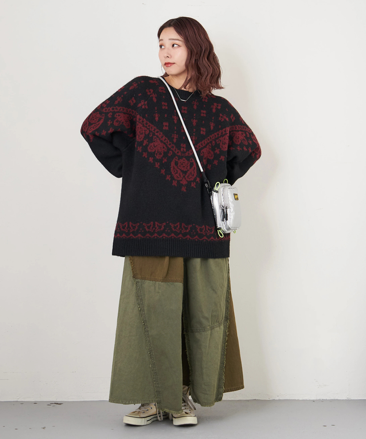 CUBE SUGAR(キューブシュガー) |【秋冬新作】リサイクル ニット ペイズリー柄 ジャガード プルオーバー