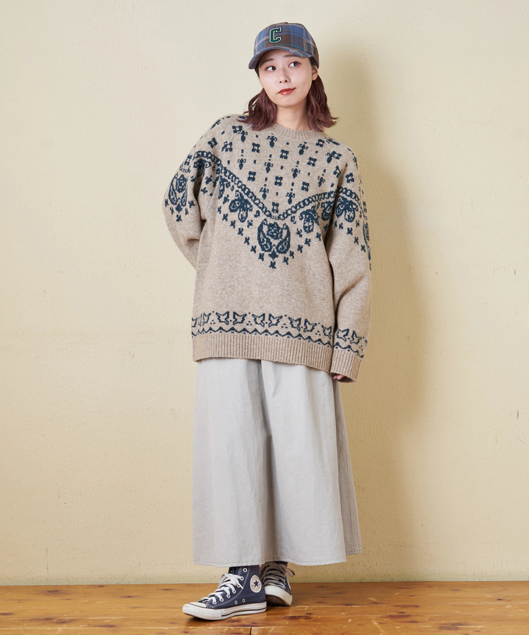 CUBE SUGAR(キューブシュガー) |【秋冬新作】リサイクル ニット ペイズリー柄 ジャガード プルオーバー