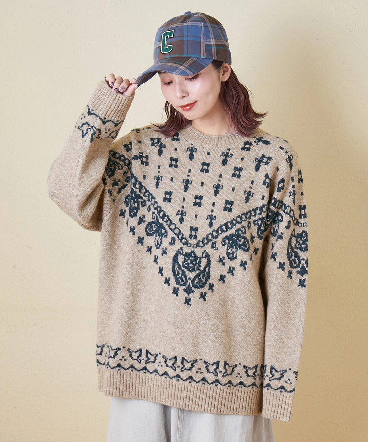 CUBE SUGAR(キューブシュガー) |【秋冬新作】リサイクル ニット ペイズリー柄 ジャガード プルオーバー