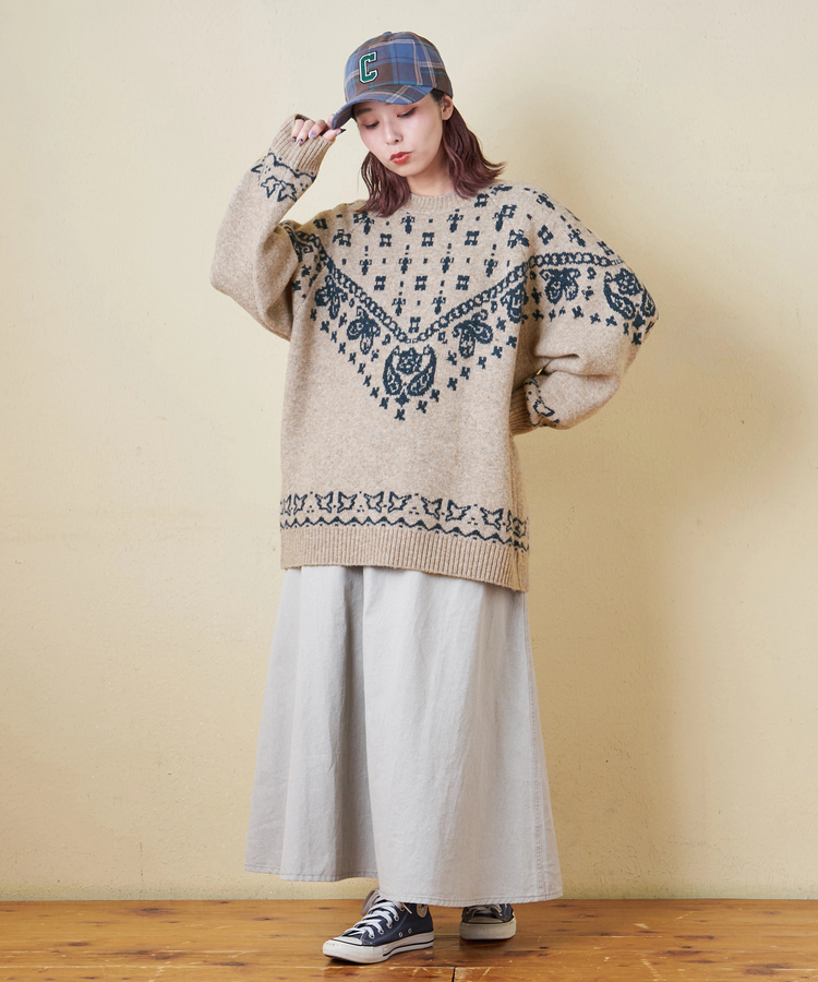 CUBE SUGAR(キューブシュガー) |【秋冬新作】リサイクル ニット ペイズリー柄 ジャガード プルオーバー