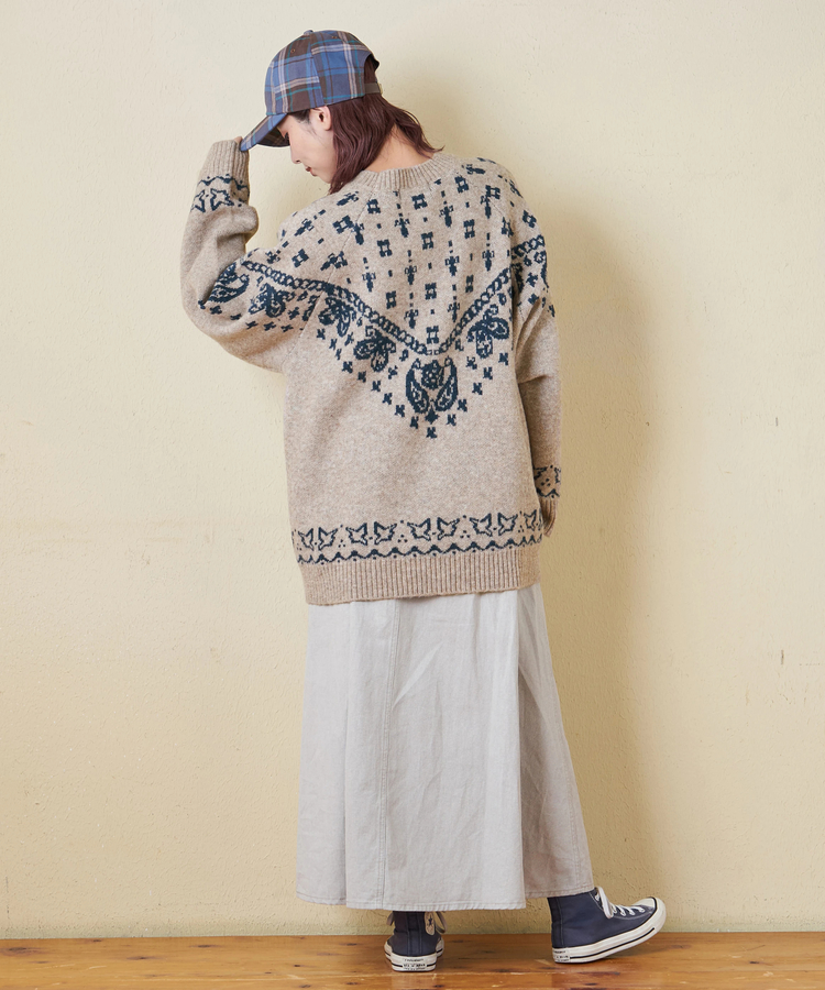 CUBE SUGAR(キューブシュガー) |【秋冬新作】リサイクル ニット ペイズリー柄 ジャガード プルオーバー
