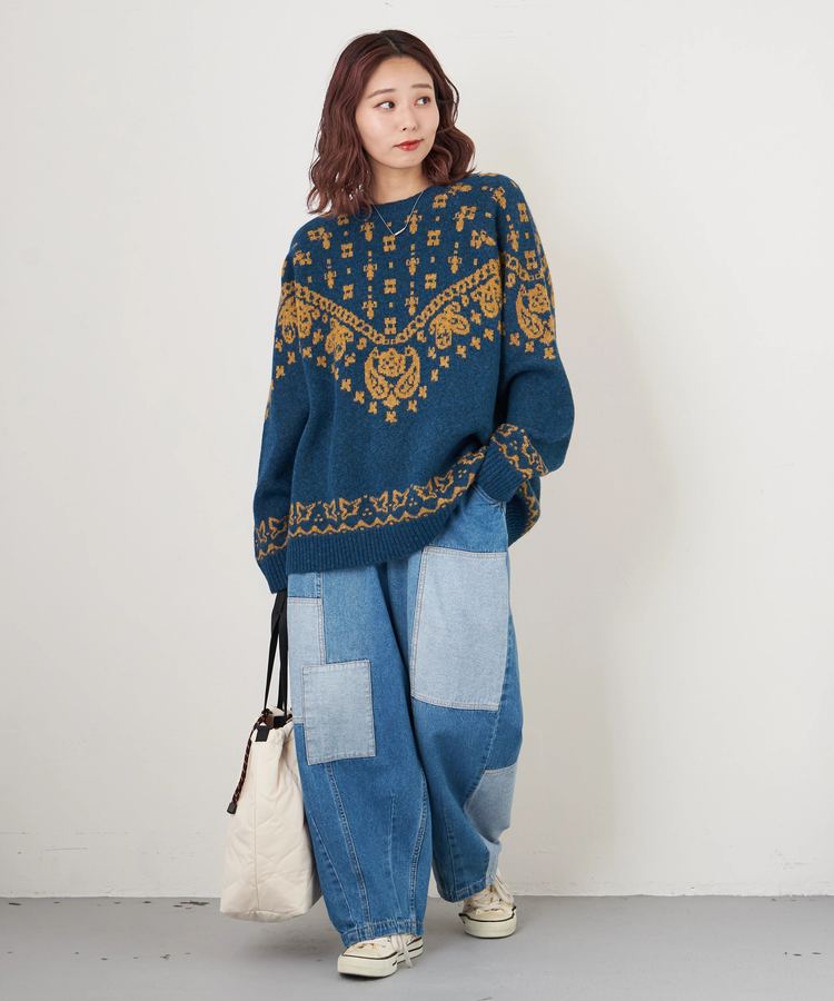 CUBE SUGAR(キューブシュガー) |【秋冬新作】リサイクル ニット ペイズリー柄 ジャガード プルオーバー