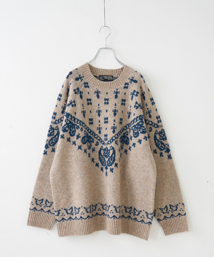 CUBE SUGAR(キューブシュガー) |【秋冬新作】リサイクル ニット ペイズリー柄 ジャガード プルオーバー