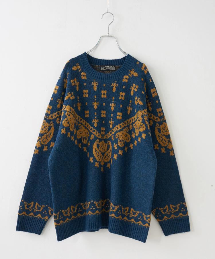 CUBE SUGAR(キューブシュガー) |【秋冬新作】リサイクル ニット ペイズリー柄 ジャガード プルオーバー