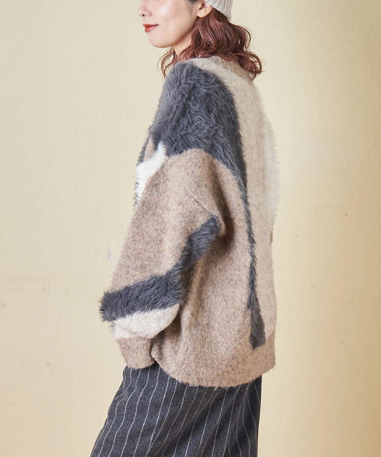 CUBE SUGAR(キューブシュガー) |【秋冬新作】ループヤーン × シャギーヤーン ニット ランダム ストライプ プルオーバー