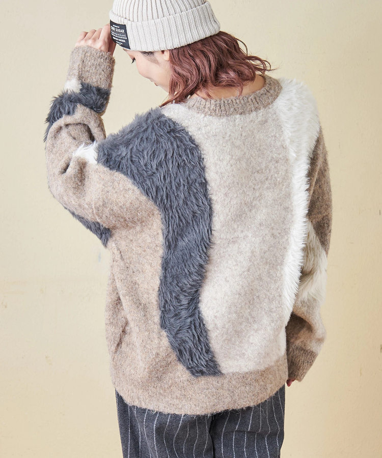 CUBE SUGAR(キューブシュガー) |【秋冬新作】ループヤーン × シャギーヤーン ニット ランダム ストライプ プルオーバー