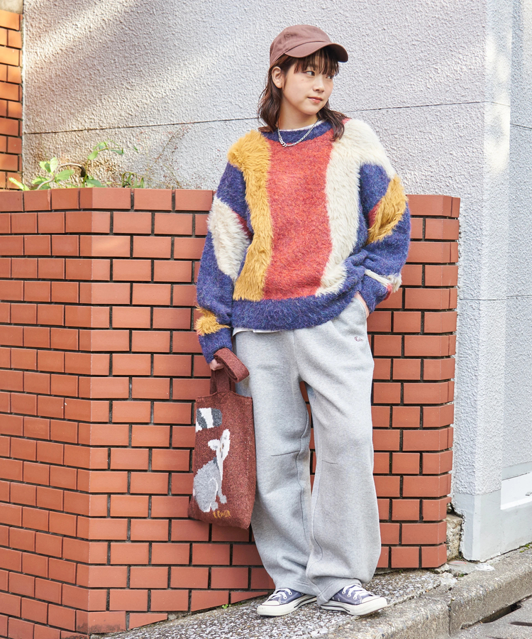 CUBE SUGAR(キューブシュガー) |【秋冬新作】ループヤーン × シャギーヤーン ニット ランダム ストライプ プルオーバー