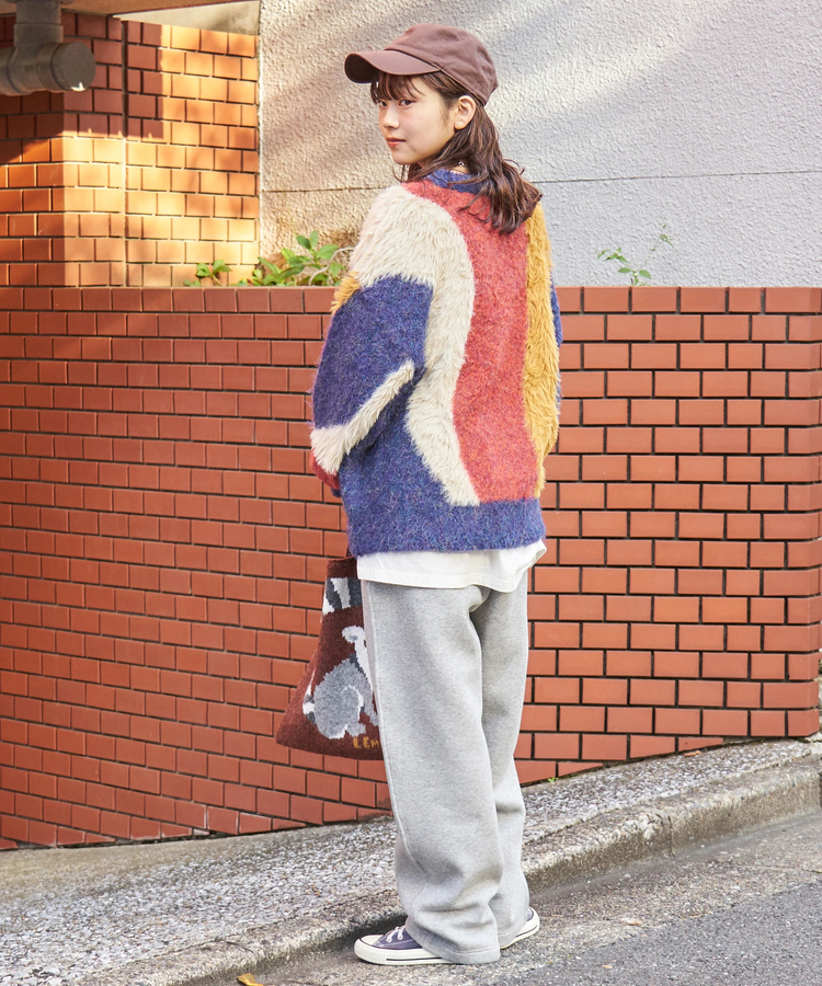 CUBE SUGAR(キューブシュガー) |【秋冬新作】ループヤーン × シャギーヤーン ニット ランダム ストライプ プルオーバー