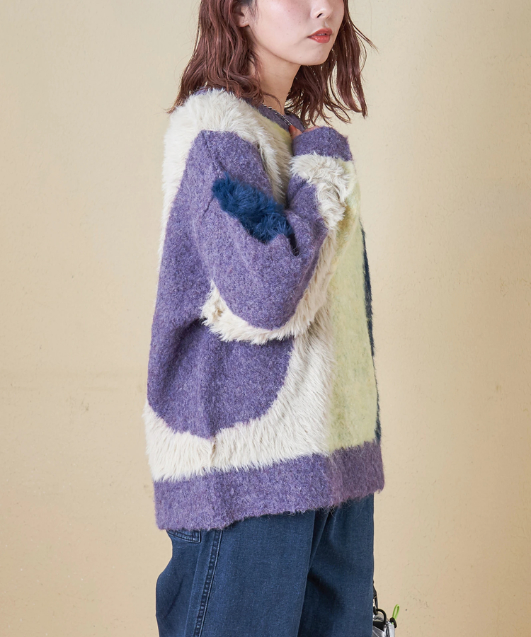 CUBE SUGAR(キューブシュガー) |【秋冬新作】ループヤーン × シャギーヤーン ニット ランダム ストライプ プルオーバー