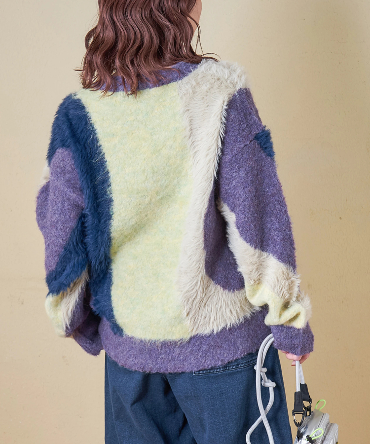 CUBE SUGAR(キューブシュガー) |【秋冬新作】ループヤーン × シャギーヤーン ニット ランダム ストライプ プルオーバー