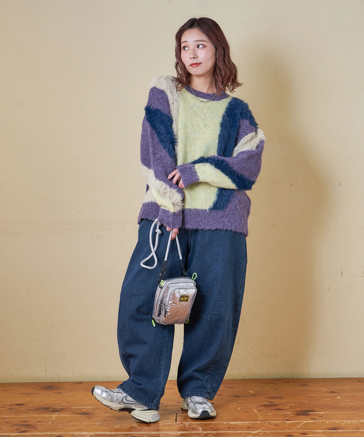 CUBE SUGAR(キューブシュガー) |【秋冬新作】ループヤーン × シャギーヤーン ニット ランダム ストライプ プルオーバー