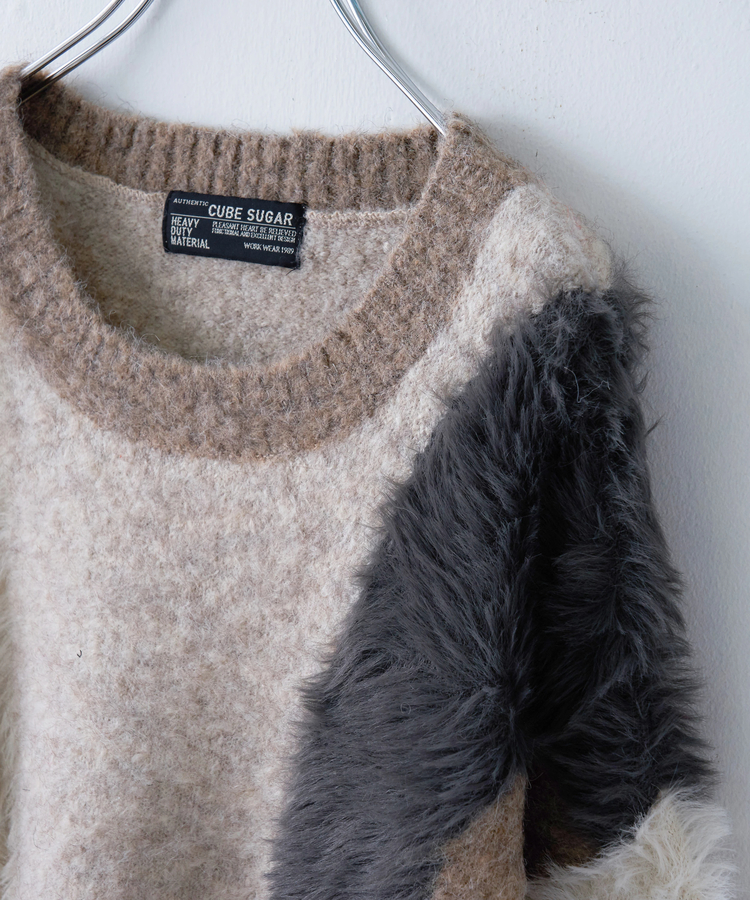 CUBE SUGAR(キューブシュガー) |【秋冬新作】ループヤーン × シャギーヤーン ニット ランダム ストライプ プルオーバー