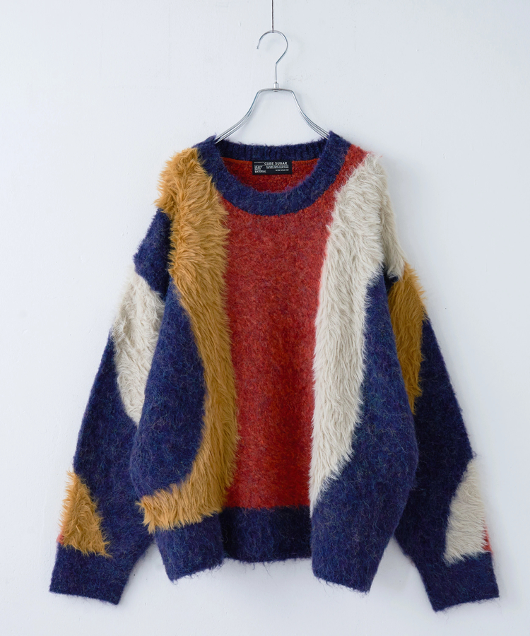 CUBE SUGAR(キューブシュガー) |【秋冬新作】ループヤーン × シャギーヤーン ニット ランダム ストライプ プルオーバー