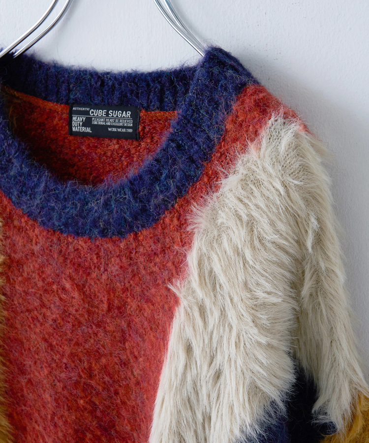 CUBE SUGAR(キューブシュガー) |【秋冬新作】ループヤーン × シャギーヤーン ニット ランダム ストライプ プルオーバー