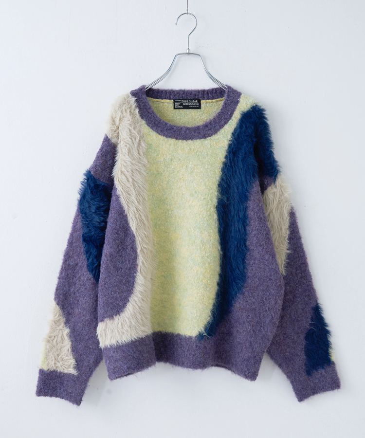 CUBE SUGAR(キューブシュガー) |【秋冬新作】ループヤーン × シャギーヤーン ニット ランダム ストライプ プルオーバー