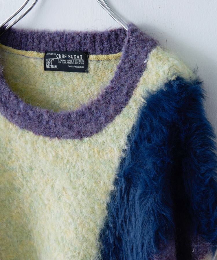 CUBE SUGAR(キューブシュガー) |【秋冬新作】ループヤーン × シャギーヤーン ニット ランダム ストライプ プルオーバー