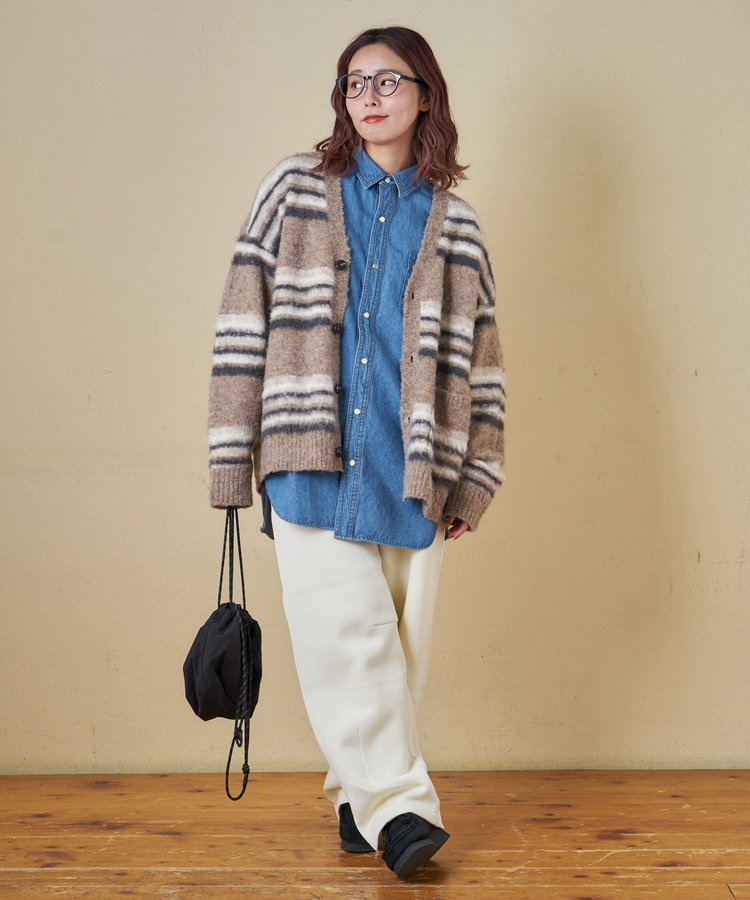 CUBE SUGAR(キューブシュガー) |【秋冬新作】ループヤーン × シャギーヤーン マルチボーダー ニット Vネック カーディガン