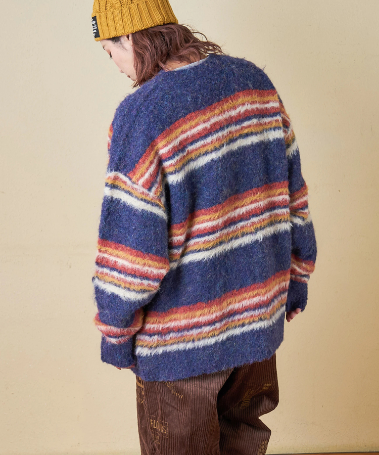 CUBE SUGAR(キューブシュガー) |【秋冬新作】ループヤーン × シャギーヤーン マルチボーダー ニット Vネック カーディガン