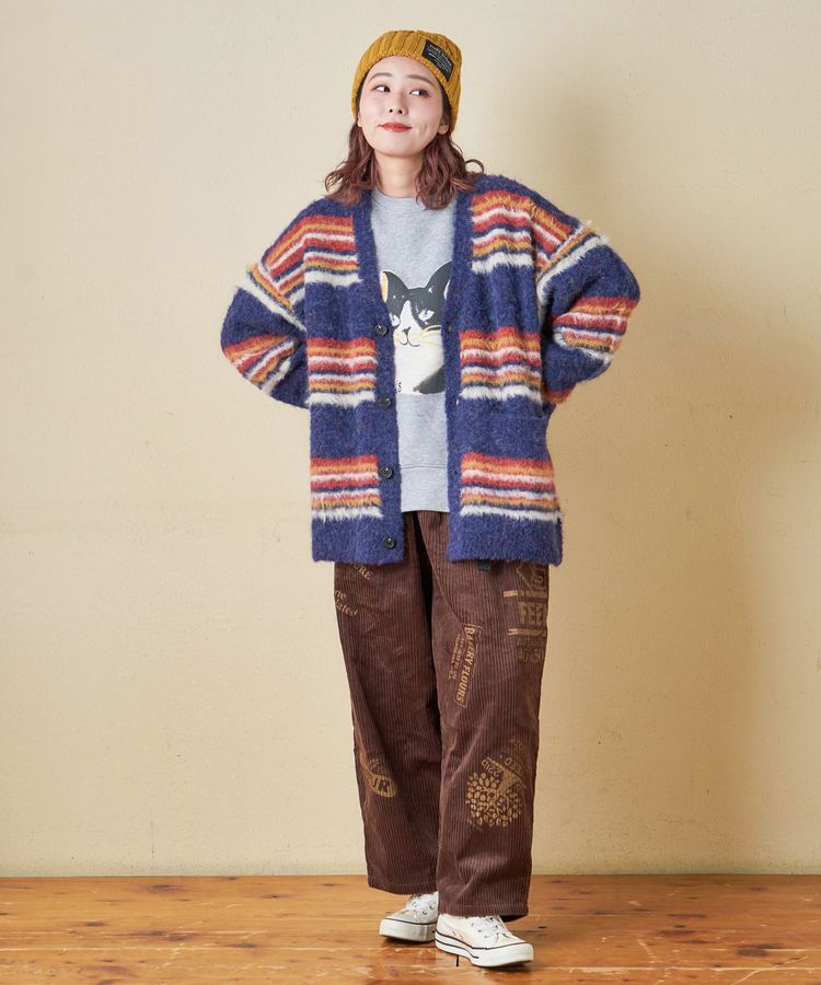 CUBE SUGAR(キューブシュガー) |【秋冬新作】ループヤーン × シャギーヤーン マルチボーダー ニット Vネック カーディガン