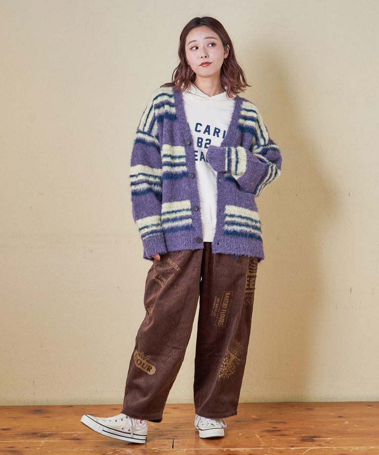 CUBE SUGAR(キューブシュガー) |【秋冬新作】ループヤーン × シャギーヤーン マルチボーダー ニット Vネック カーディガン