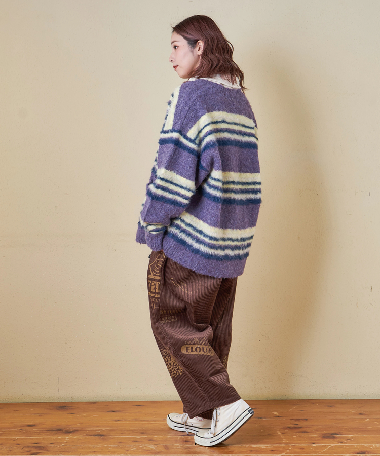 CUBE SUGAR(キューブシュガー) |【秋冬新作】ループヤーン × シャギーヤーン マルチボーダー ニット Vネック カーディガン