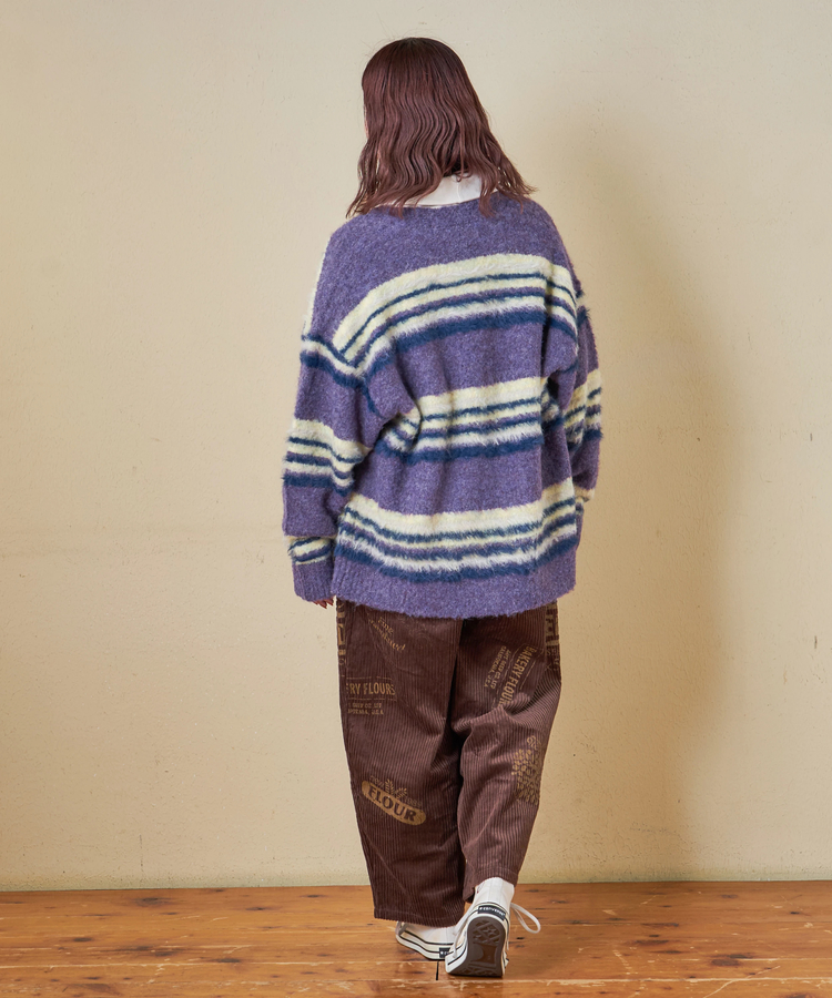 CUBE SUGAR(キューブシュガー) |【秋冬新作】ループヤーン × シャギーヤーン マルチボーダー ニット Vネック カーディガン