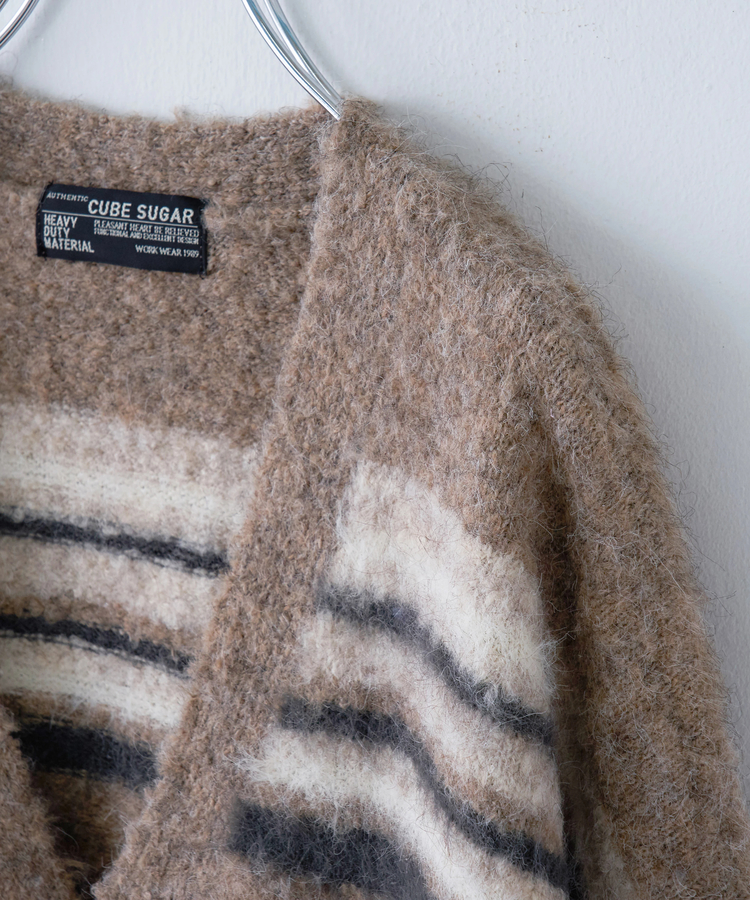 CUBE SUGAR(キューブシュガー) |【秋冬新作】ループヤーン × シャギーヤーン マルチボーダー ニット Vネック カーディガン
