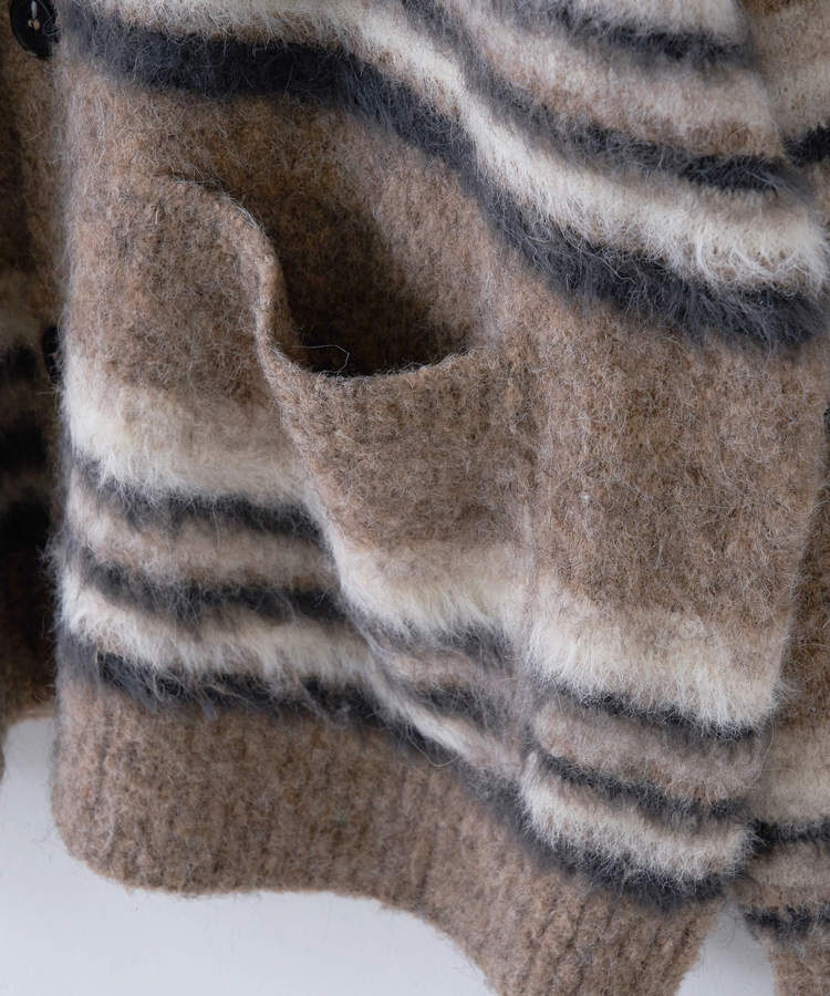 CUBE SUGAR(キューブシュガー) |【秋冬新作】ループヤーン × シャギーヤーン マルチボーダー ニット Vネック カーディガン