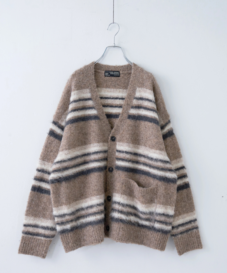 CUBE SUGAR(キューブシュガー) |【秋冬新作】ループヤーン × シャギーヤーン マルチボーダー ニット Vネック カーディガン