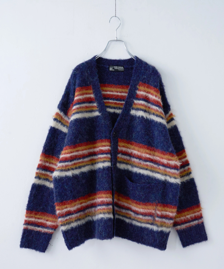 CUBE SUGAR(キューブシュガー) |【秋冬新作】ループヤーン × シャギーヤーン マルチボーダー ニット Vネック カーディガン