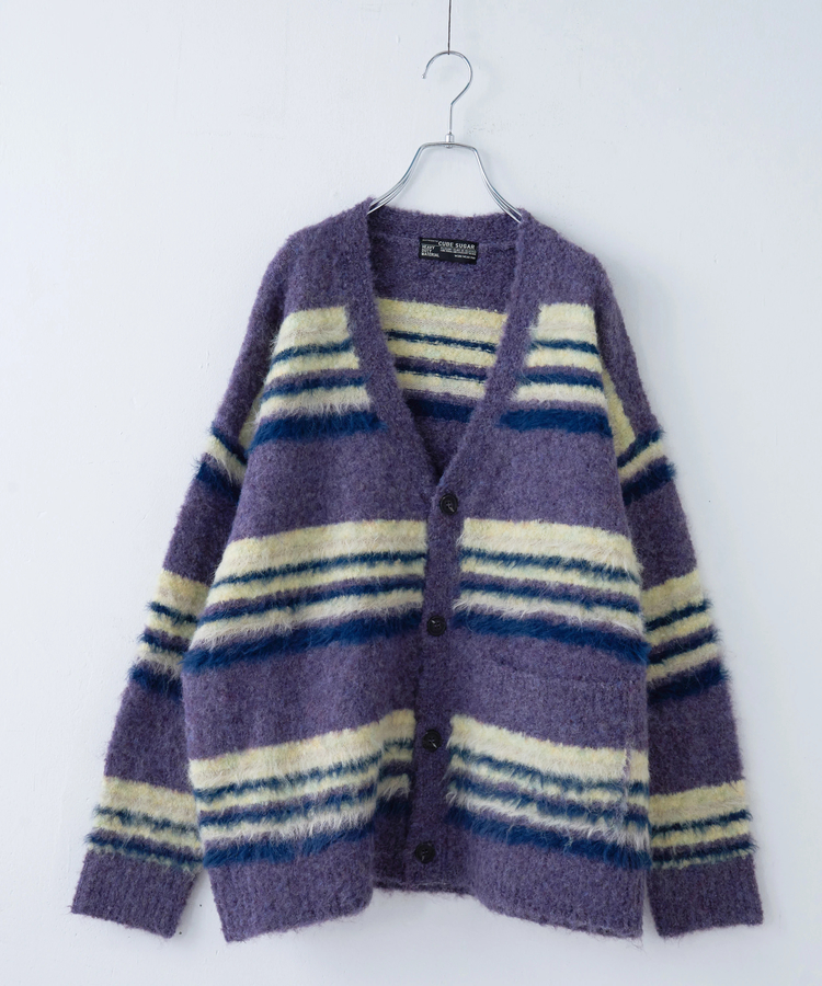 CUBE SUGAR(キューブシュガー) |【秋冬新作】ループヤーン × シャギーヤーン マルチボーダー ニット Vネック カーディガン