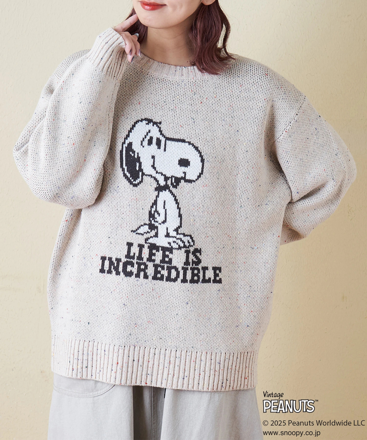 CUBE SUGAR(キューブシュガー) |PEANUTS  ( ピーナッツ ) 1/16ネップヤーン ニット バックロゴ プルオーバー
