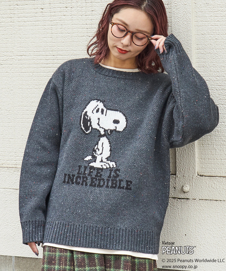 CUBE SUGAR(キューブシュガー) |PEANUTS  ( ピーナッツ ) 1/16ネップヤーン ニット バックロゴ プルオーバー