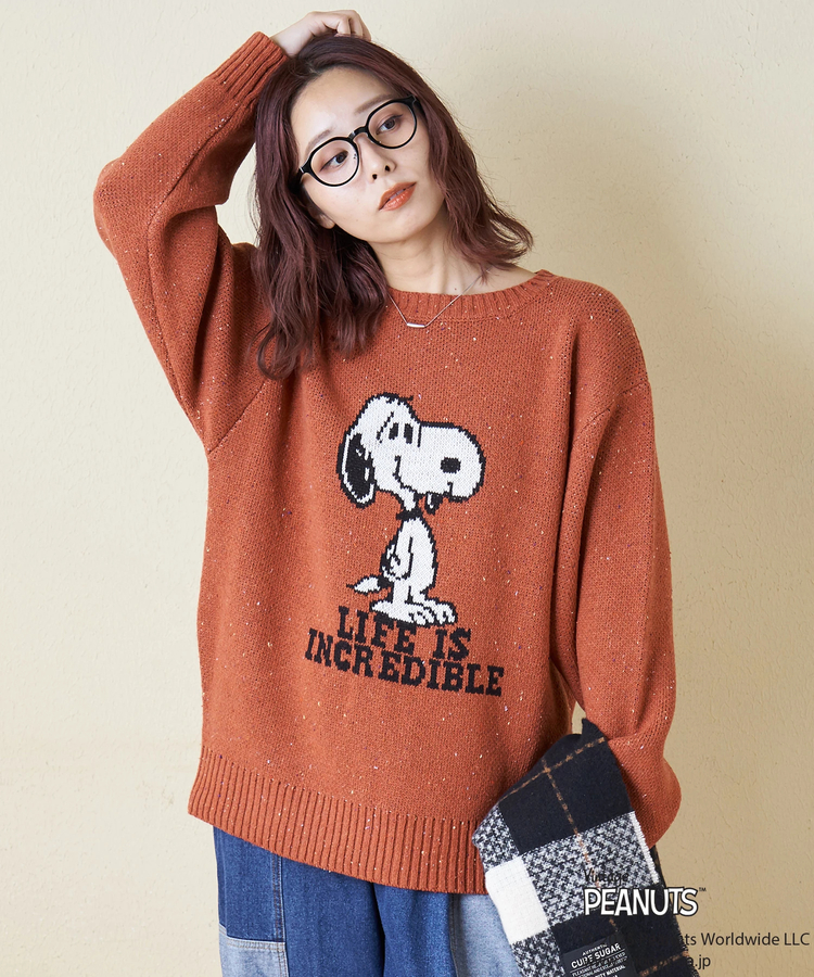 CUBE SUGAR(キューブシュガー) |PEANUTS  ( ピーナッツ ) 1/16ネップヤーン ニット バックロゴ プルオーバー