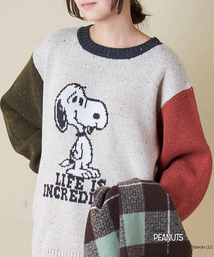 CUBE SUGAR(キューブシュガー) |PEANUTS  ( ピーナッツ ) 1/16ネップヤーン ニット バックロゴ プルオーバー