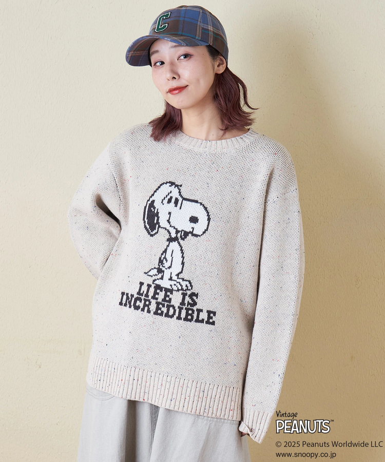 CUBE SUGAR(キューブシュガー) |PEANUTS  ( ピーナッツ ) 1/16ネップヤーン ニット バックロゴ プルオーバー
