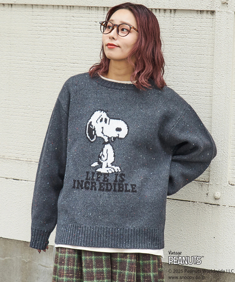 CUBE SUGAR(キューブシュガー) |PEANUTS  ( ピーナッツ ) 1/16ネップヤーン ニット バックロゴ プルオーバー