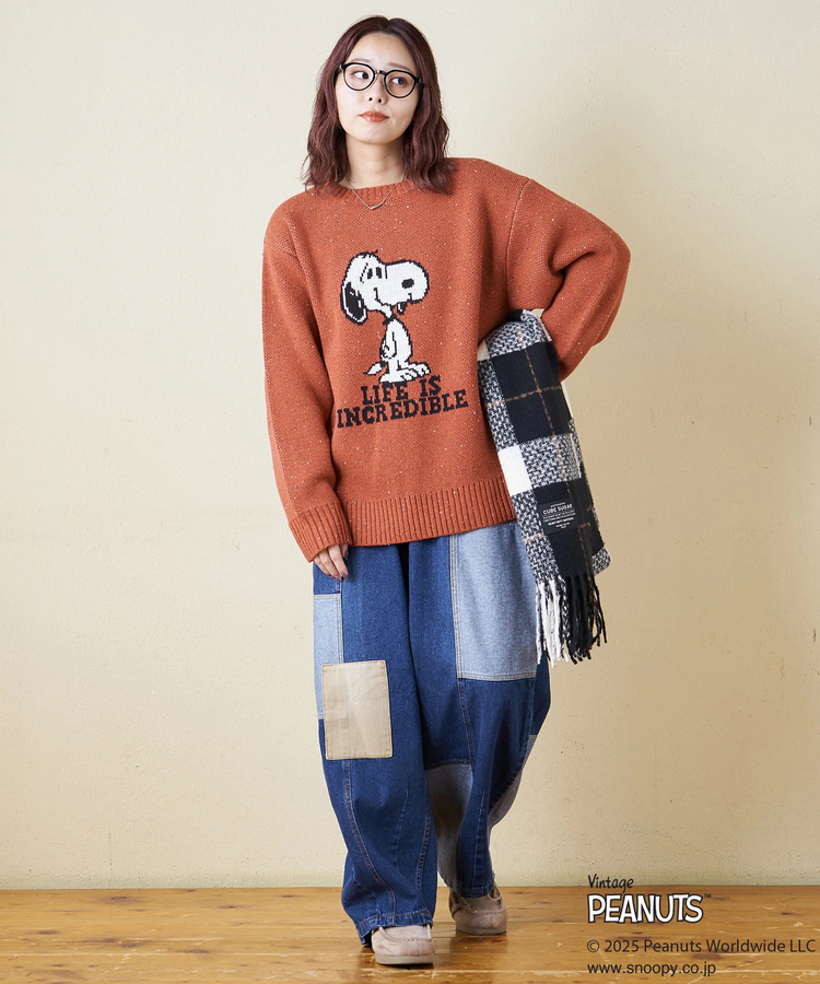 CUBE SUGAR(キューブシュガー) |PEANUTS  ( ピーナッツ ) 1/16ネップヤーン ニット バックロゴ プルオーバー