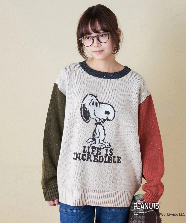 CUBE SUGAR(キューブシュガー) |PEANUTS  ( ピーナッツ ) 1/16ネップヤーン ニット バックロゴ プルオーバー