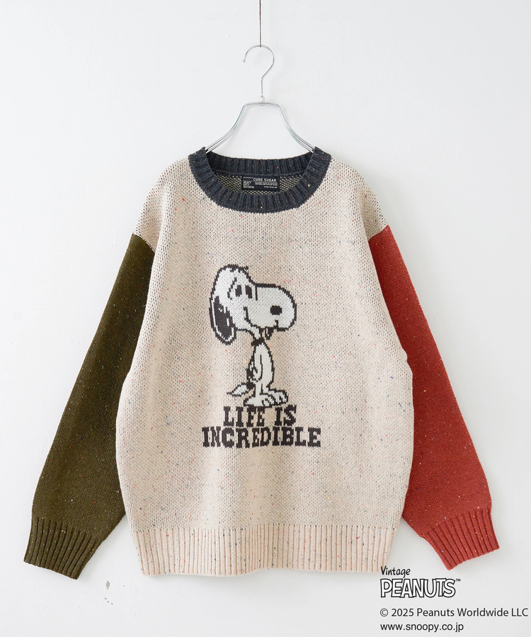 CUBE SUGAR(キューブシュガー) |PEANUTS  ( ピーナッツ ) 1/16ネップヤーン ニット バックロゴ プルオーバー