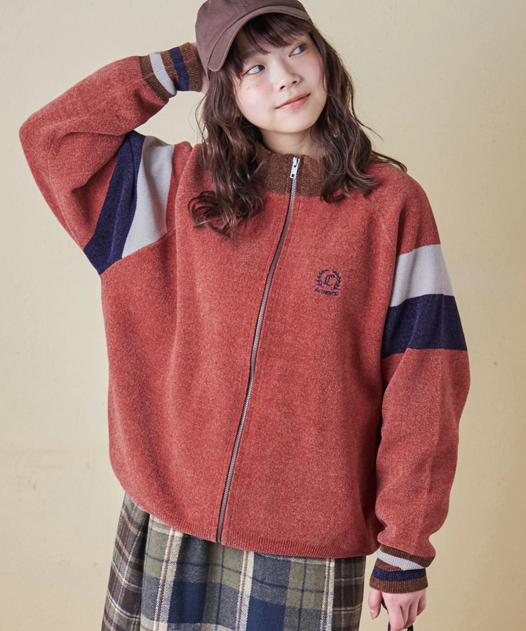 CUBE SUGAR(キューブシュガー) |【秋冬新作】モールヤーン ニット ライン入り トラックジャケット