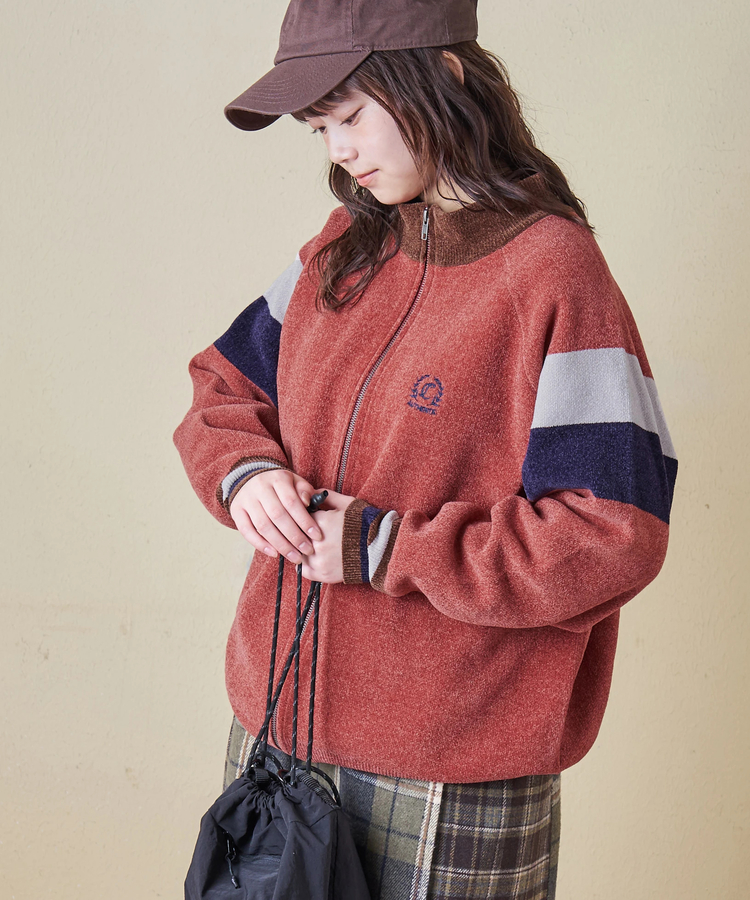 CUBE SUGAR(キューブシュガー) |【秋冬新作】モールヤーン ニット ライン入り トラックジャケット