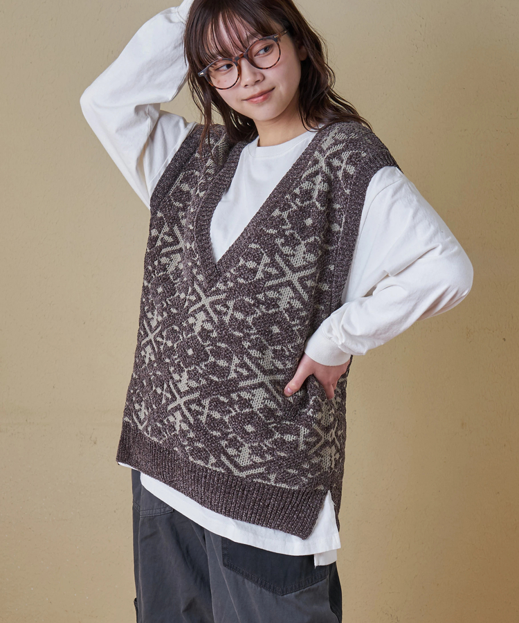 CUBE SUGAR(キューブシュガー) |【秋冬新作】モール ジャガード ニット Vネック ベスト